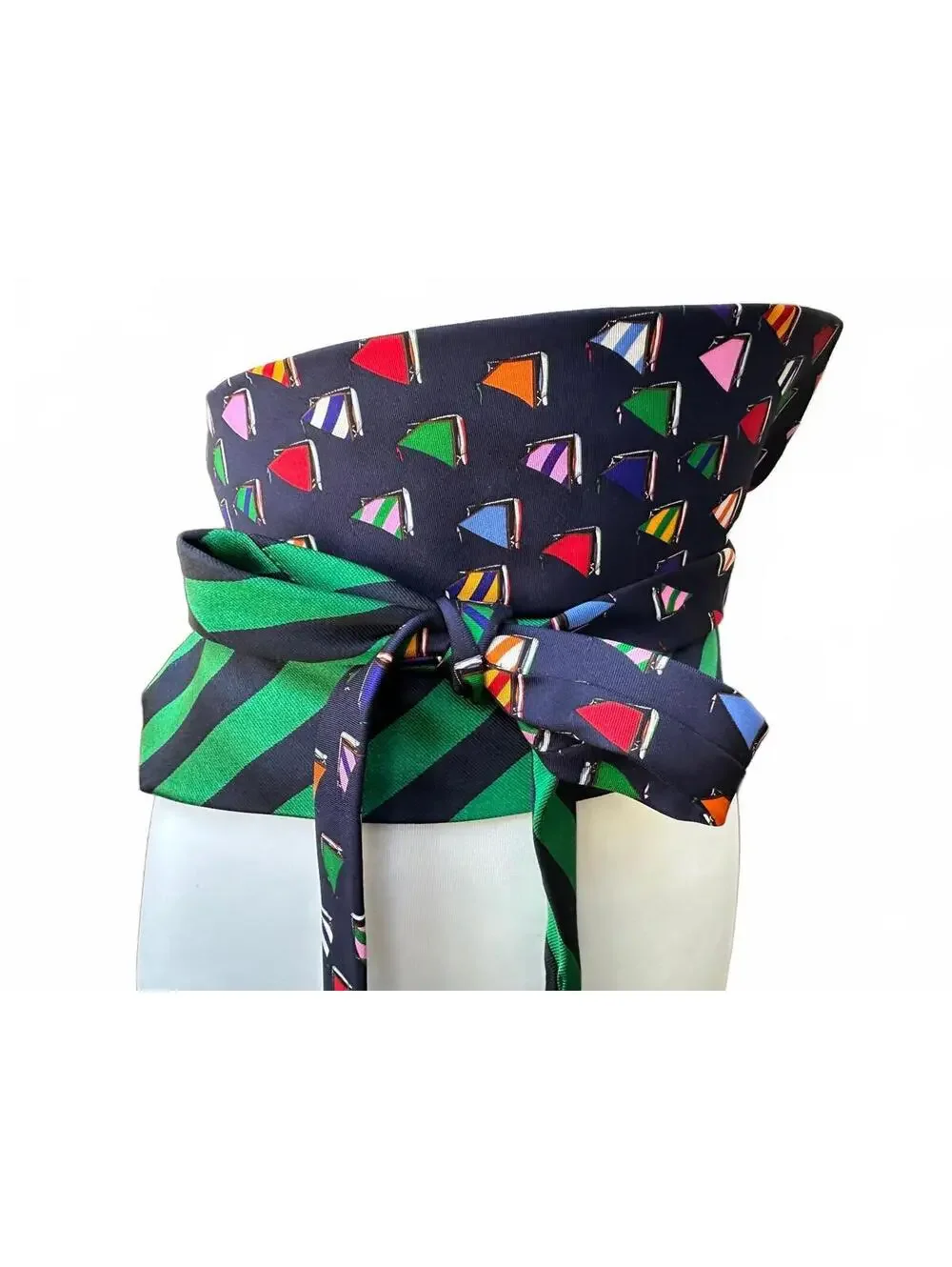 Nautical Upcycled Silk Necktie Obi Belt | Corset Style Belt | One-of-a-Kind | OS